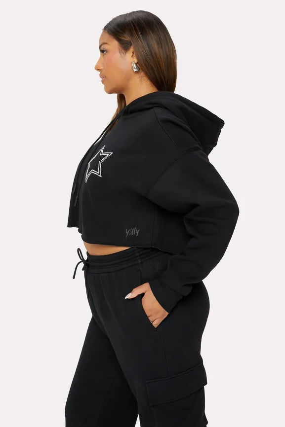 Cozy Fleece Starry Cropped Hoodie