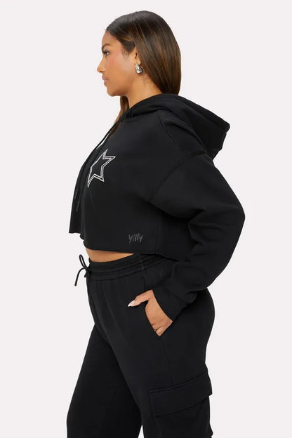 Cozy Fleece Starry Cropped Hoodie