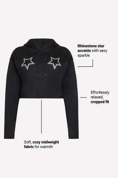 Cozy Fleece Starry Cropped Hoodie